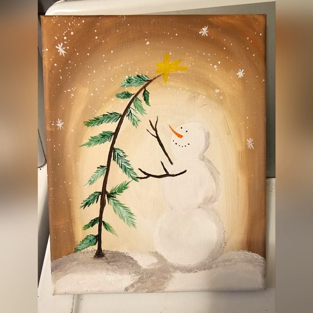 Canvas (unframed) Winter Snowman Painting